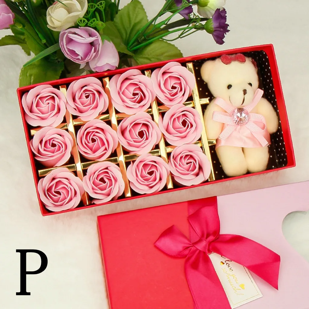 Rose Soap Flower Box 12PCS Romantic Rose Soap Flower Animal Toys Bear Doll Decoration Best Gift Festival Box#40