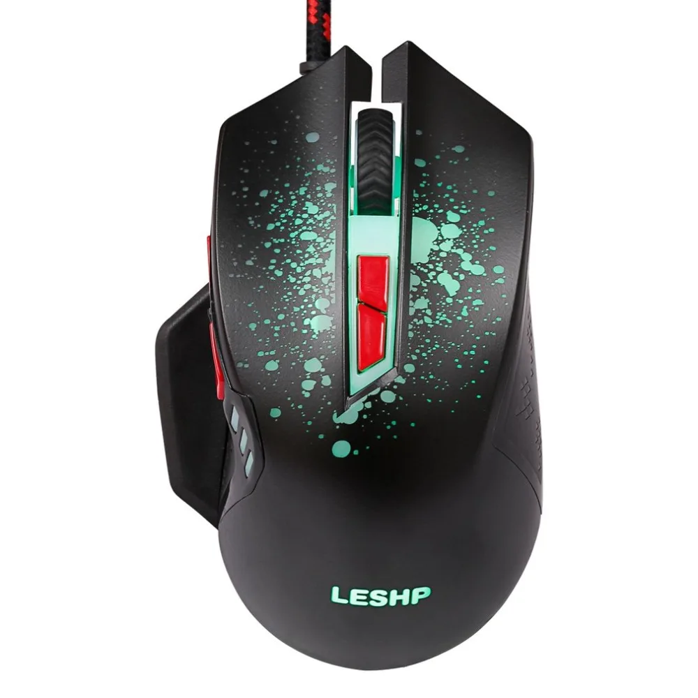 LESHP USB Wired Gaming Mouse 3200 DPI Optical Game Mouse for Pro Gamer with 6 Buttons 7 Color LED Lights Cycle Breath