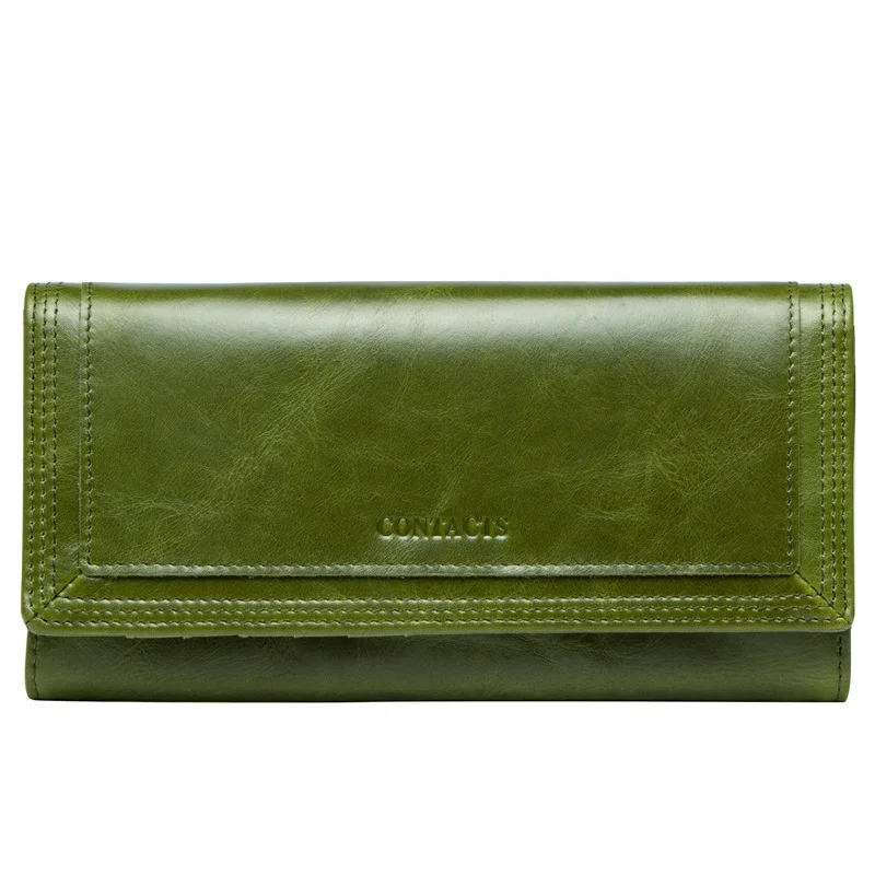 Для женщин кошелек из натуральной кожи, модный, длинный клатч большой Ёмкость Кошелек для монет с карманом для телефона с отделением для карт - Цвет: Зеленый