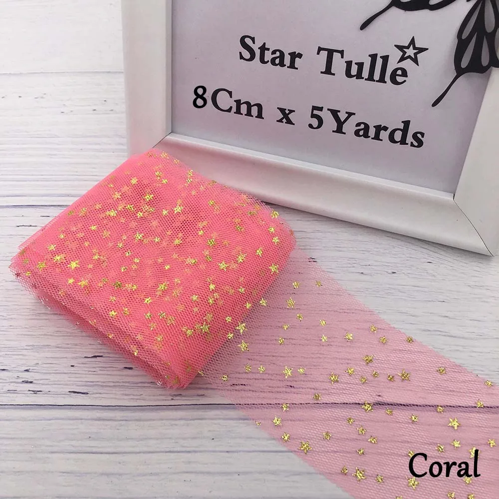 8CM CORAL 8 см 5 ярдов блестящая Звезда тюль рулон мягкие блестки Сетка на катушке Золотой Серебряный звезда Тюль сетчатая лента DIY ремесло день рождения поставки - Цвет: 8CM CORAL