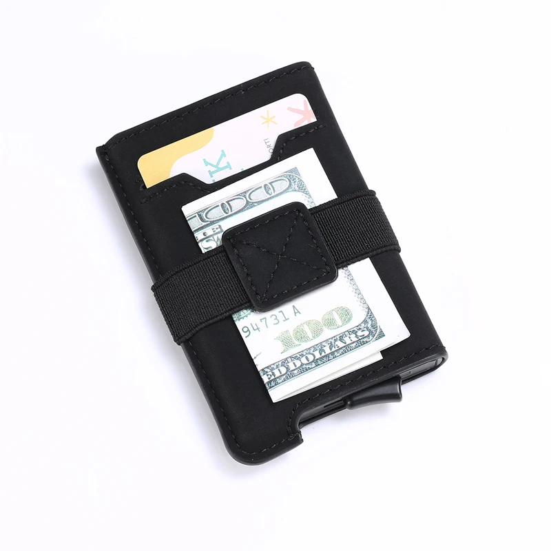 С функцией блокировки RFID кредитной держатель для карт Для мужчин минималистский Умный кошелек проходит металлический кожаный мужской тонкий банк алюминиевого карточного держателя карты Чехол - Цвет: Black