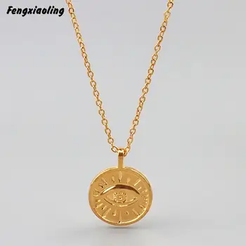

Fengxiaoling 100% Genuine 925 Sterling Silver Golden Demon Eyes Round Pendant Necklaces For Women Fine Jewelry Cute Accessories