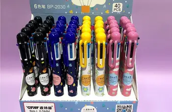 

new 6 color flower multicolor ballpoint pen cartoon school stationery prize kawaii hand account pen office write pen 40pc/lot