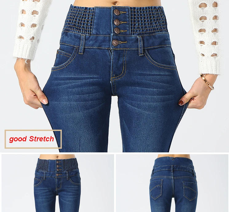 Джинсы с высокой талией для женщин Осень Зима кнопка плюс размер 5XL эластичные джинсы женские потертые джинсовые узкие брюки Cool ouc603a