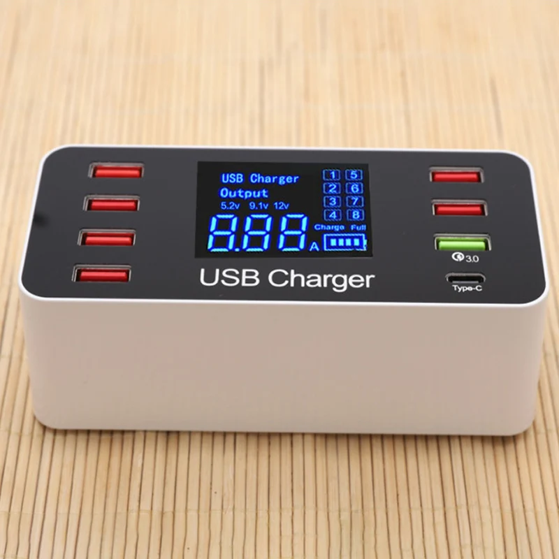 QC3.0 8 многопортовый USB адаптер настольное настенное быстрое зарядное устройство умная быстрая зарядная станция type-c US/EU/UK Вилки