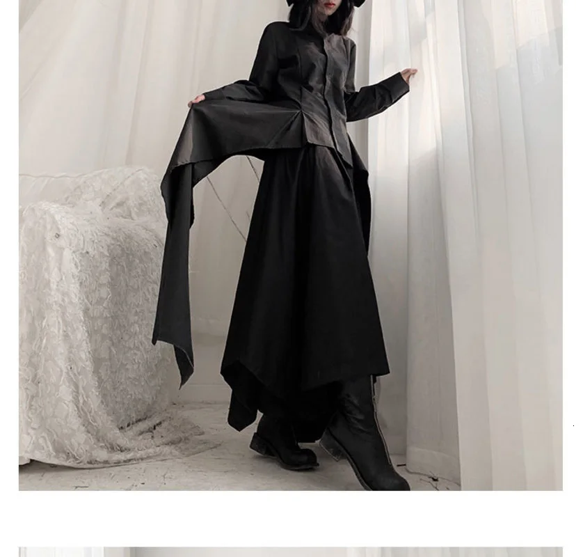 [EAM] Женская Черная Асимметричная блуза с лентой, новая свободная рубашка с отворотом и длинным рукавом, модная весенняя Осенняя 19A-a544