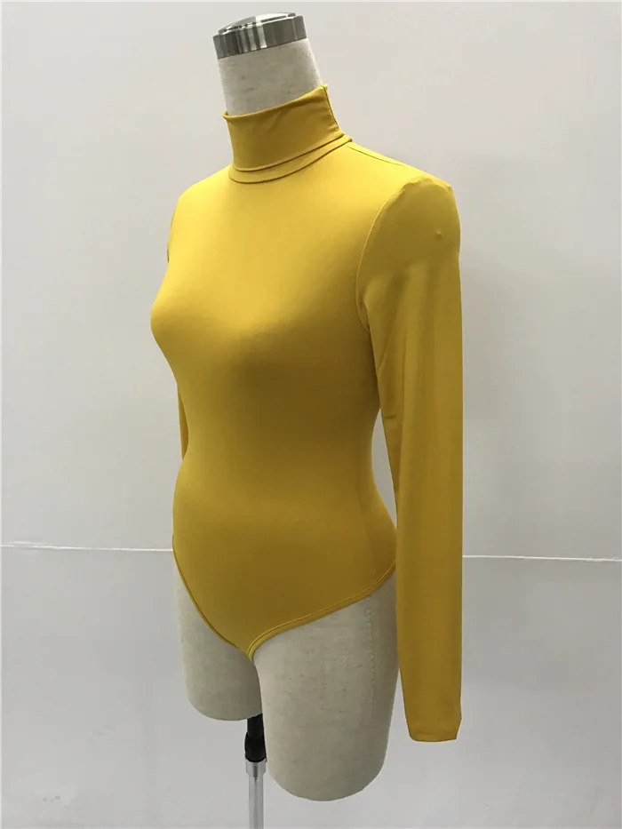 Turtleneck Long Sleeve Women Bodysuits Elastic Slim Elegant Femme Jumpsuits High Waist Autumn Winter Clothing Female 12 Colors