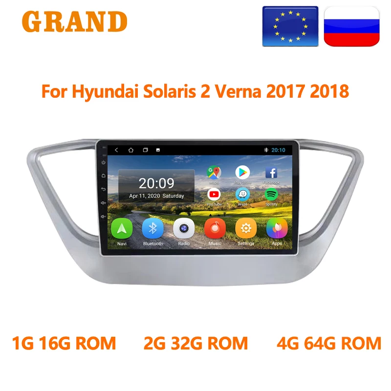 Автомагнитола GRAND 2 Din Android 10 восьмиядерная для Hyundai Solaris Verna 2017 2018 GPS-навигация