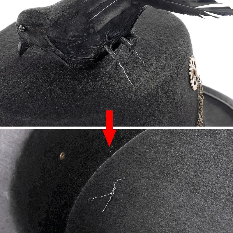 DIY сборка Ретро стимпанк шляпа с очками шестерни черная ворона костюм птицы вечерние шляпы