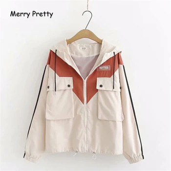 

Merry Pretty Women Patchwork Pockets Basic Jackets 2019 Winter Long Sleeve Hooded Jacket Casual Loose Drawstring Outerwear Coats