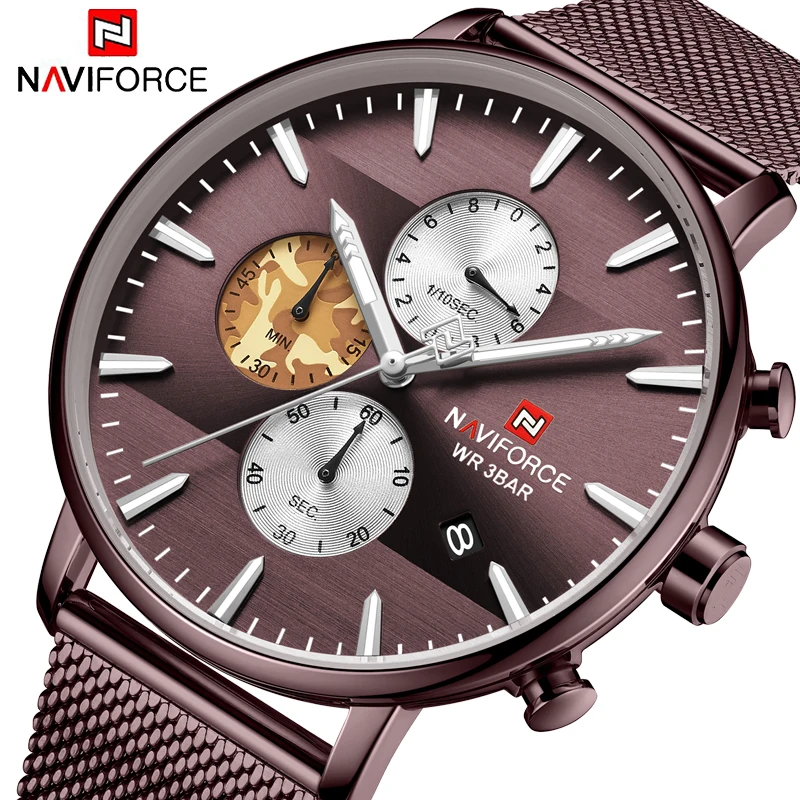 Часы наручные NAVIFORCE мужские с хронографом брендовые Роскошные водонепроницаемые
