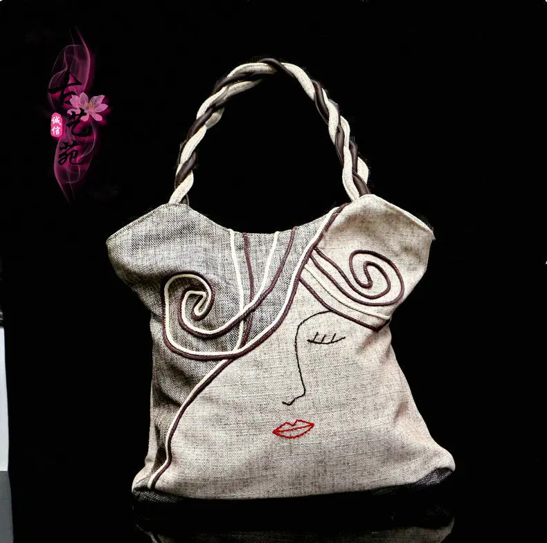 

Ougger Medium Bags for Women 2019 High Quality Handbags Casual Style Gray Linen Half Moon Bag with Embroidery for Outdoor