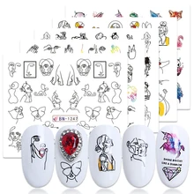 1 шт., черные абстрактные фигурки, водяные наклейки для ногтей, слайдер с буквенным принтом, наклейка для девушек, декор для ногтей, лак для ногтей, аксессуары для салона, декор для ногтей