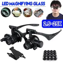 2.5X 4X 6X 8X 10X 15X 20X 25X 8 Lens Loupe Hoofdband Vergrootglas Bril Met Led Licht Hoofd Mount Vergrootglas vergrootglazen