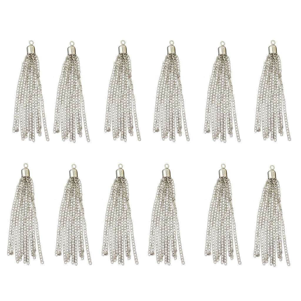 12pcs/lot Metal Chain Tassel Cell Phone Straps DIY Earring/Necklace Charms With Caps