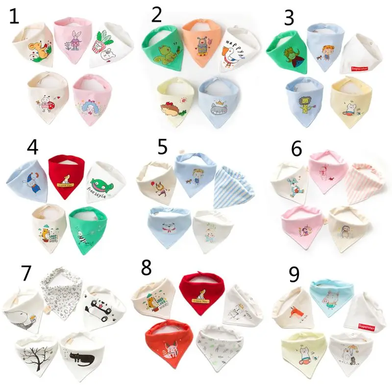 

5 Pack Baby Bib Triangle Bandana Cotton Feeding Infant Burp Cloths Saliva Towel