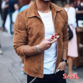 

Fashion Men's Suede Leather Jacket Slim Biker Motorcycle Jacket Coat Outwear Trendy Streetwear