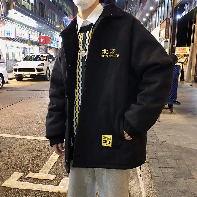 Мужские парки, зимняя утолщенная новая куртка с отложным воротником Harajuku, уличная мужская одежда Ulzzang Kpop, модная новинка для отдыха