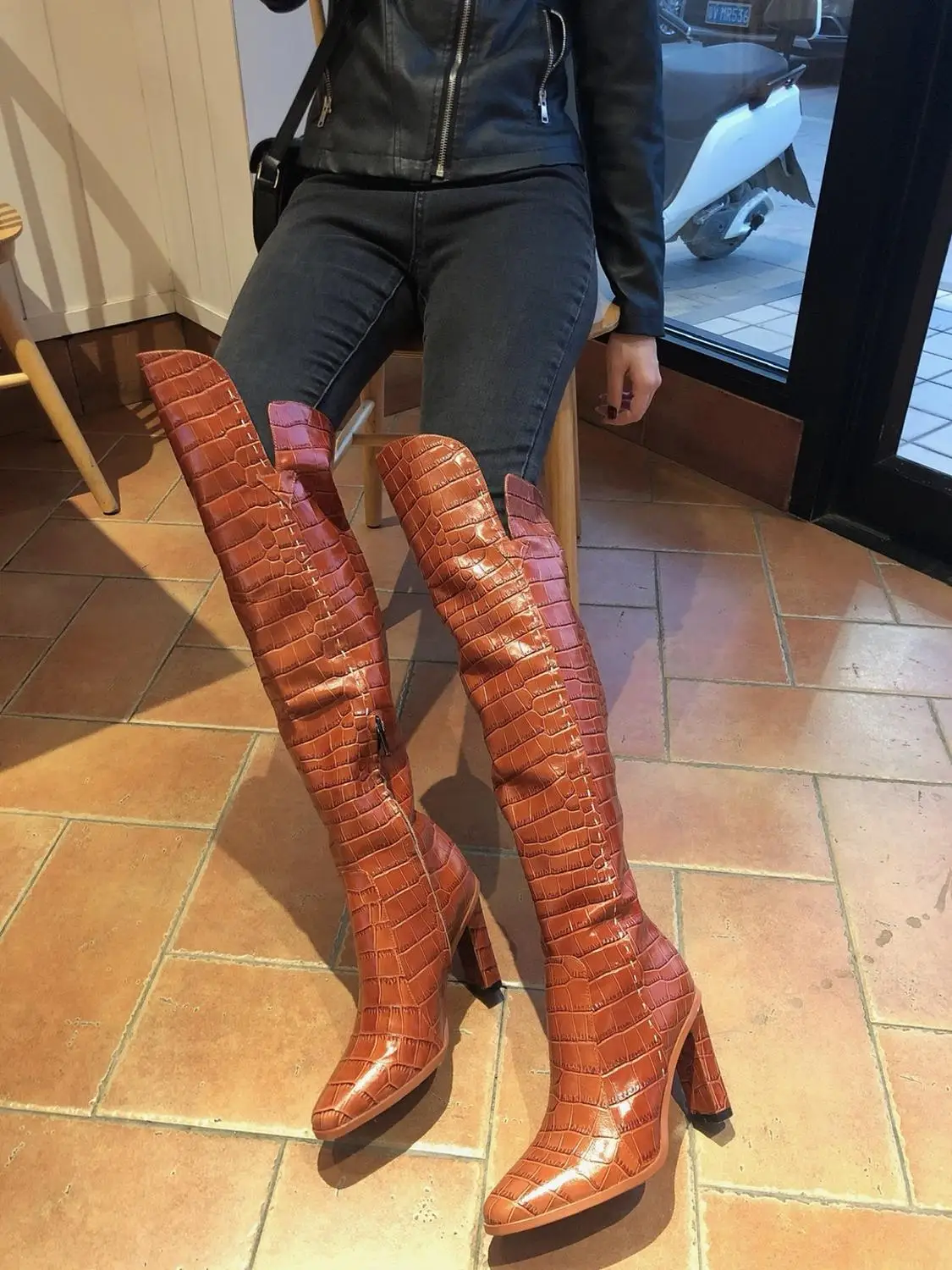 crocodile over the knee boots