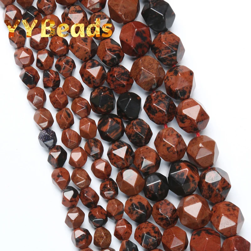 

Natural Faceted Mahogany Obsidian Stone Beads Golden Swan Stone 6mm 8mm 10mm Spacer Beads For Jewelry Making Charm Bracelets 15"