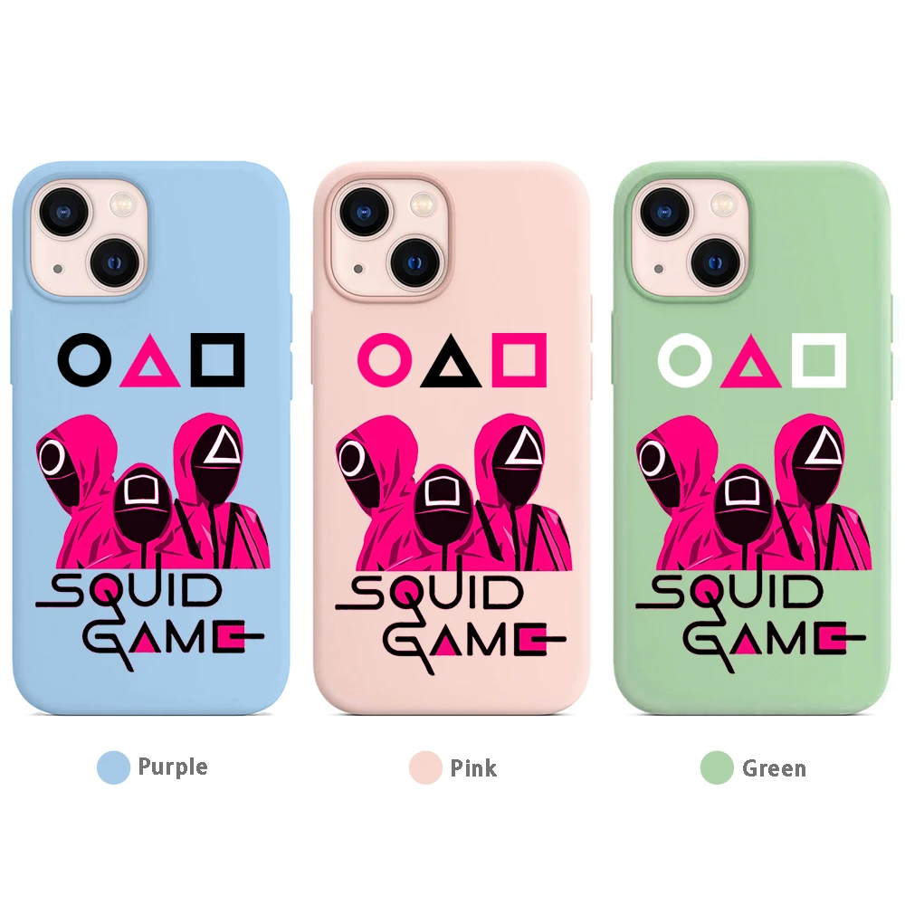 Squid Game Phone Case For Iphone 11 Xs 12 Pro Max Mini Xr X Se 7 8 Plus Color Green Blue Purple Yellow Red Pink Cartoon Case Phone Case Covers Aliexpress