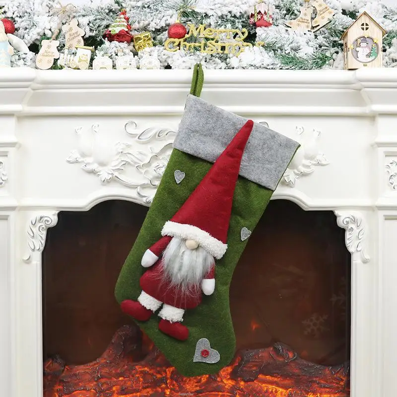 

Large Reusable Cloth Christmas Santa Gift Drawstring Socks Drawstring Bags Green/Gray/Red