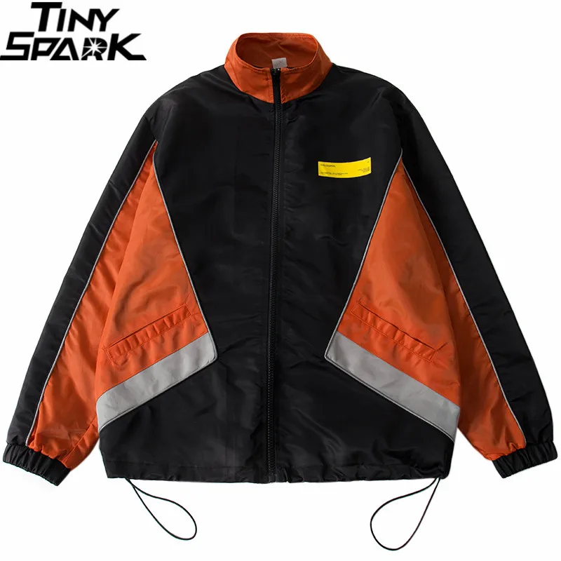 

Men Hip Hop Jacket Oversize Streetwear Retro Color Block Patchwork Jacket Windbreaker Long Loose Track Jacket Coat Zip Up 2019