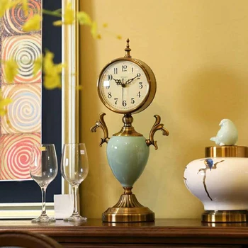 

Table Clock Decorative European Cracked Ceramics Clock Silent Bedside Timekeeping Retro Metal Table Clock Home Decoration