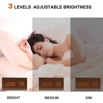 

Humidity and Temperature Alarm Clock Triangle Digital Baby Room Wood Clock Mute Luminous LED Electronic Gift