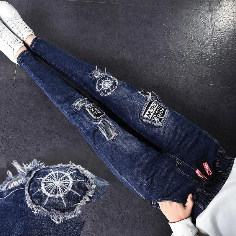 

Boyfriend Ripped Jeans For Women Skinny Streetwear femme Denim Pencil Pants casual black ladyStretch jeans pants
