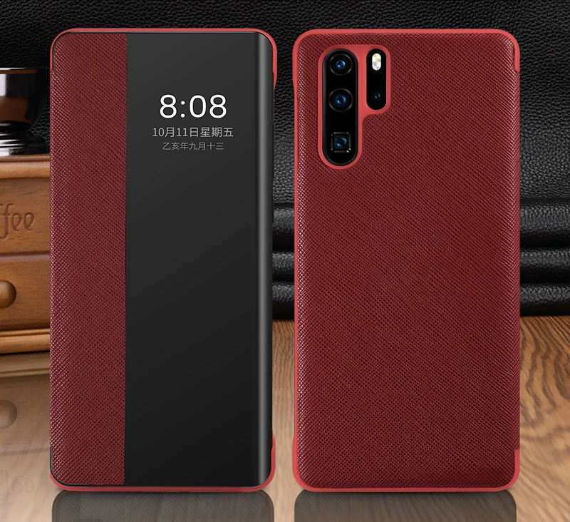 Cross Red Чехол XOOMZ из натуральной кожи со страусиным крестом для huawei P30 Pro, роскошный умный авто флип-чехол для huawei P30/Pro, чехол для телефона - Цвет: Cross Red