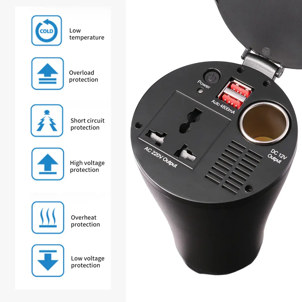 UK Plug 150WCar инвертор питания подстаканник с розетками переменного тока 4.8A двойной usb зарядный порт Автомобильный адаптер розетка для автомобильного прикуривателя