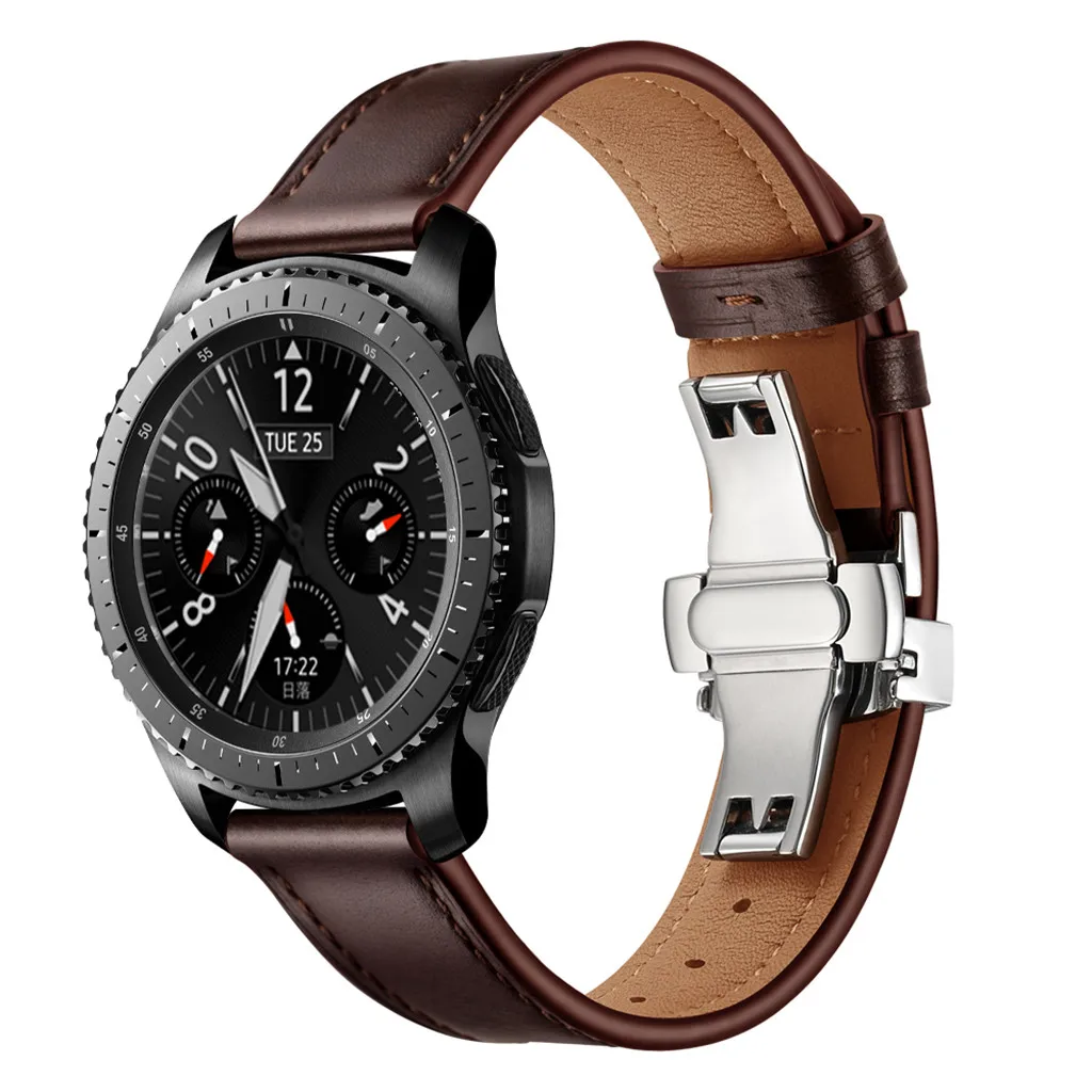 22 мм кожаный ремешок для часов Apple Watch Series 1/2 ремешок для samsung gear S3 Серебряная Бабочка Пряжка Correa de reloj# G1