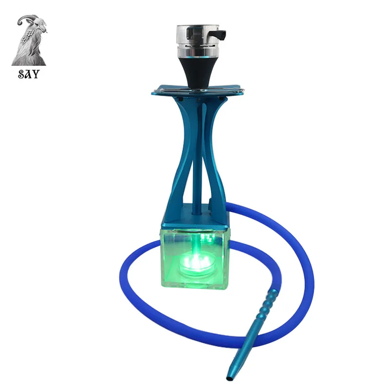Алюминиевый сплав наргиле, стеклянный кальян набор трубок кальян со светодиодный светильник силиконовый чаша шланг уголь щипцы Chicha Narguile аксессуары