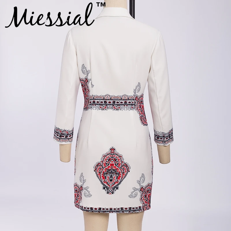 Miessial, белое с тотемным принтом, сексуальное облегающее платье-Блейзер, женское элегантное мини-платье с длинным рукавом, женское осеннее зимнее сексуальное Клубное платье