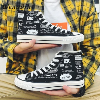 

Oeak Shoes Men Designers Fashion Canvas Shoes High Top Sneakers Men Flats Shoes White Black Casual Shoes Tenis Feminino