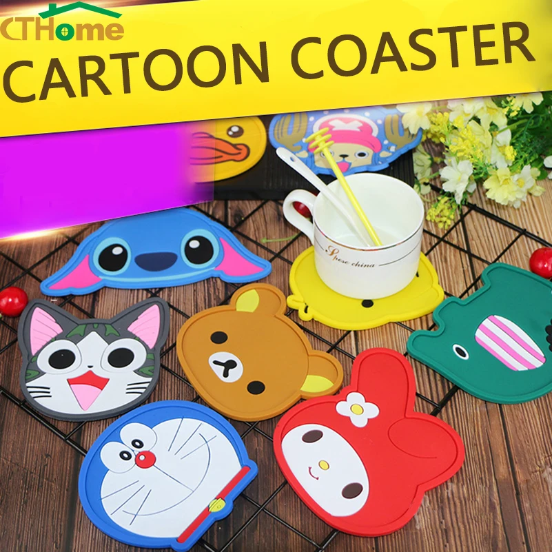 

2Pcs Silicone Dining Table Placemat Coaster Cute Mickey & Mini Kitchen Accessories Mat Cup Bar Mug Cartoon Animal Drink Pads