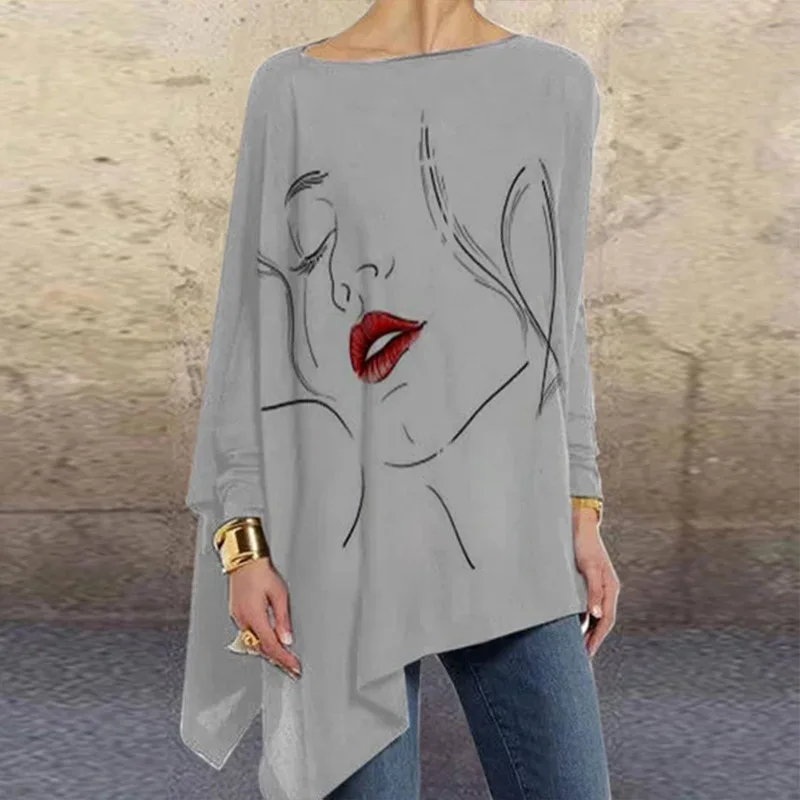 Women Irregular Face Eye Ptinted T Shirt Lady