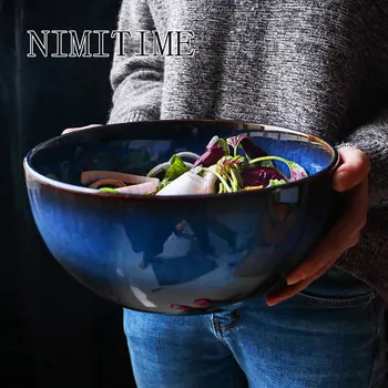 

NIMITIME Japanese Style salad large noodle bowl ceramic soup bowl retro tableware household bowl