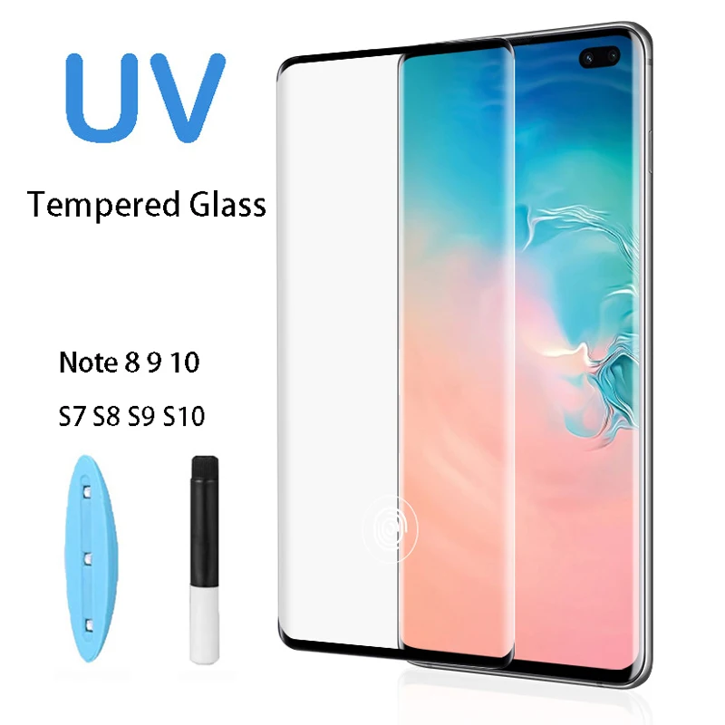 

UV Liquid Full Glue Screen Protector For Samsung Galaxy S10 S9 S8 Plus Lite For Samsung Note 10 8 9 S7 Edge Tempered Glass Film