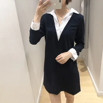 

18 Splicing Fake Two Piece Original Sufeng Long Sleeve V Collar Dress Lady R20402h83168