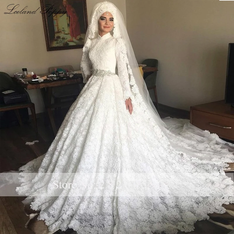 Vestido De Noiva кружевное мусульманское свадебное платье с высоким горлом Саудовская Аравия вышитые бисером Длинные рукава Свадебные платья размера плюс свадебное платье