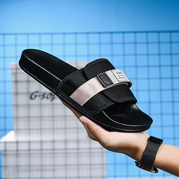 

Popular Beach Slippers Men Brand Designer Indoor Slippers Men Cotton Fabric Hotel Slippers Rubber Anti Slip Mens House Shoes