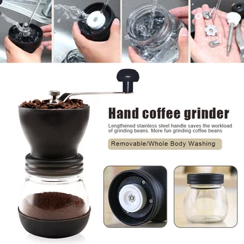 

Manual Coffee Grinder with Ceramic Burrs Coffee Container Stainless Steel Handle Silicon Cove with Storage Jar Quiet Por