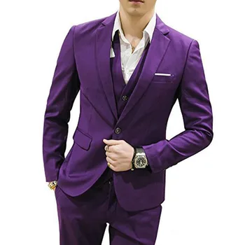 

Three Piece Purple Evening Party Formal Men Suits Trim Fit Custom Made Wedding Tuxedos costume homme men clothing