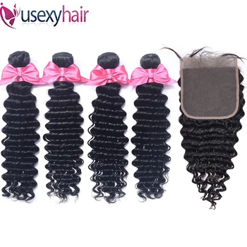 

Deep Wave Bundles With Closure Remy Human Hair Bundles With Closure Nature Color 3 Bundles Malaysian Hair With Closure
