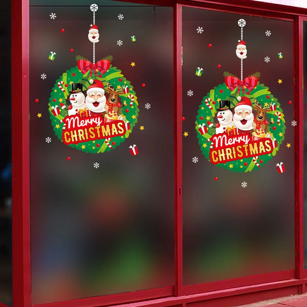 Merry Christmas стикер на стену s Мультфильм Снеговик Санта для витрины, стекла украшение, наклейки из ПВХ Рождество Домашний декор настенные наклейки