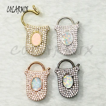 

4 Pcs lock pendant Zircon& opal clasp buckle jewelry Accessories for jewelry making Mix color pendant gift for lady