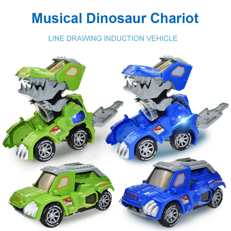 

2020 New Dinosaur Transforming Car LED Flashing Car Toy Transformation RC Car With Music Cool Gift For Kid Toddlers Dropshipping