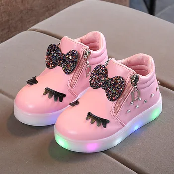 

Size 21-30 Children Glowing Sneakers Kid Princess Bow for Girls LED Shoes Cute Baby Sneakers with Light Shoes Luminous Shoes